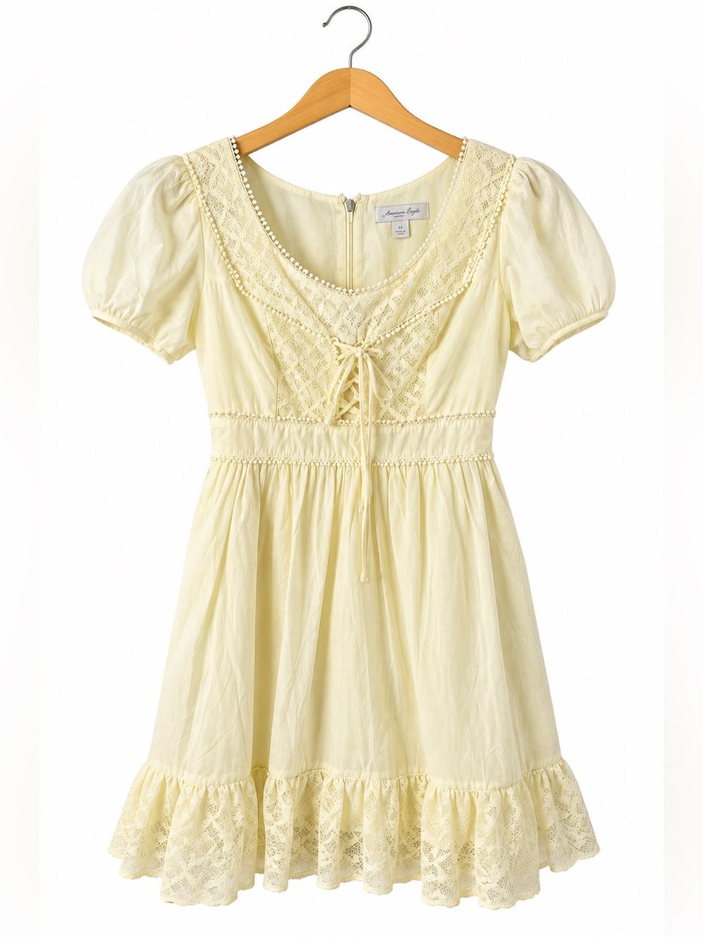 Jovovich-Hawk for Target Cream Lace Mini Dress Size 11 Corset Tie Cottagecore